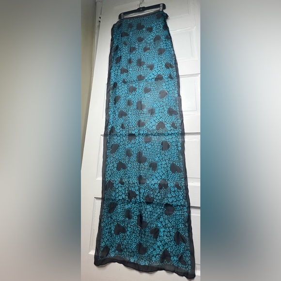 moschino blue heart flower floral silk long rectangle scarf love seide vintage - Picture 7 of 8